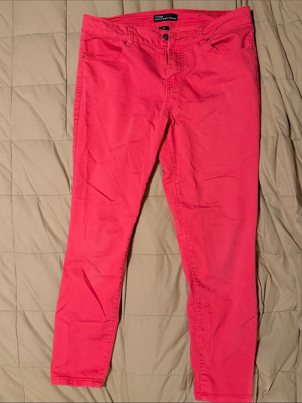Bright salmon Pink Miss Pouredin Blue Skinny Jeans size 10